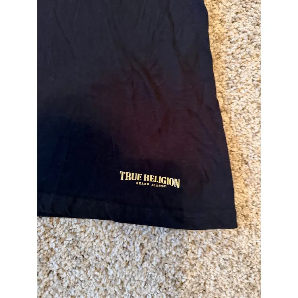 True Religion L Black T with Gold Foil Logo EUC